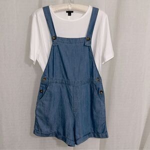 Hollister S Cotton Chambray Blue Overall Cuffed Shorts with Pockets